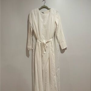 Elegant White Long Sleeve Jumpsuit with Front and back chiffon cape